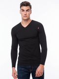 COTTONIL Men's Cotton Stretch V-Neck Long-Sleeve Undershirt - Black