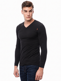 COTTONIL Men's Cotton Stretch V-Neck Long-Sleeve Undershirt - Black