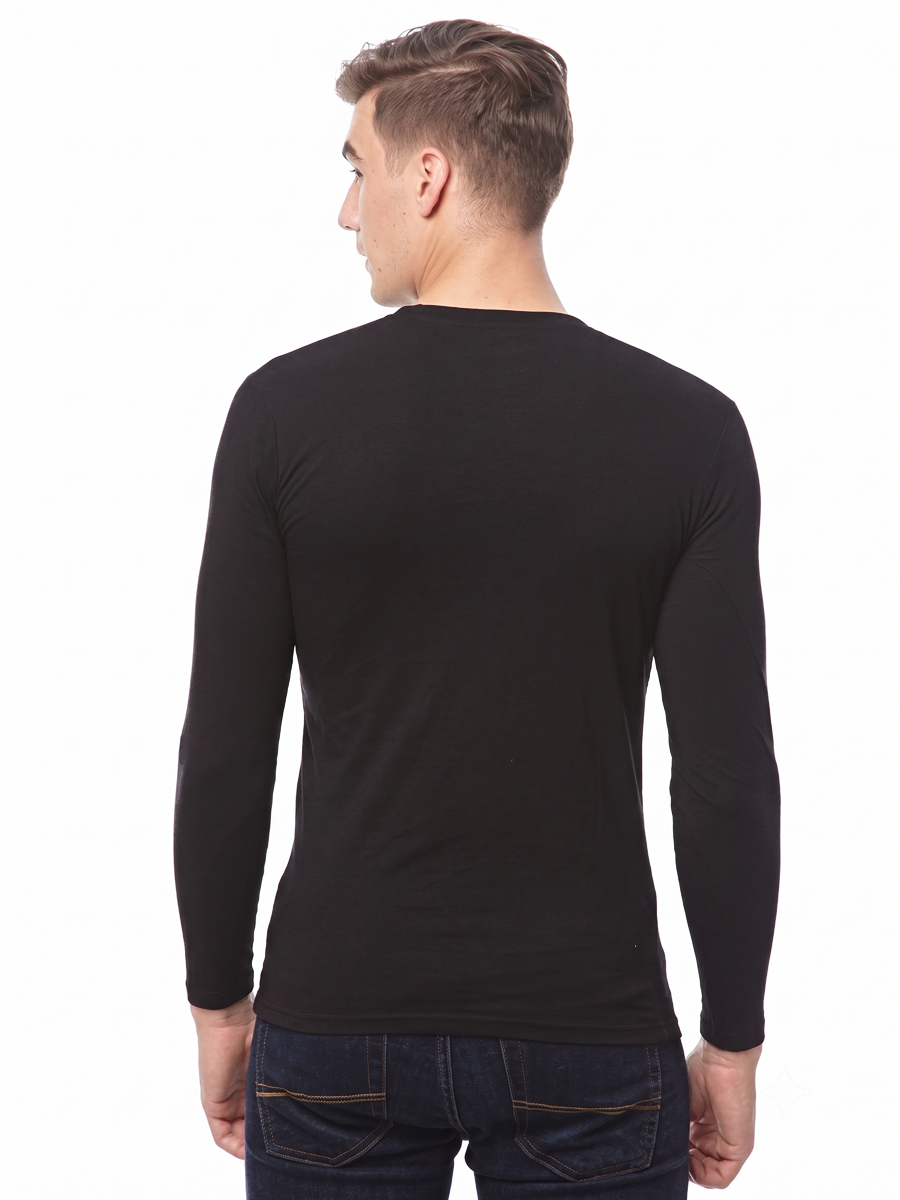 COTTONIL Men's Cotton Stretch V-Neck Long-Sleeve Undershirt - Black