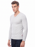 COTTONIL Men's Cotton Stretch V-Neck Long-Sleeve Undershirt - Grey Melange