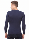 COTTONIL Men's Cotton Stretch V-Neck Long-Sleeve Undershirt - Navy