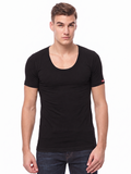 COTTONIL Men's Cotton Stretch U-Neck Short-Sleeve Undershirt - Black