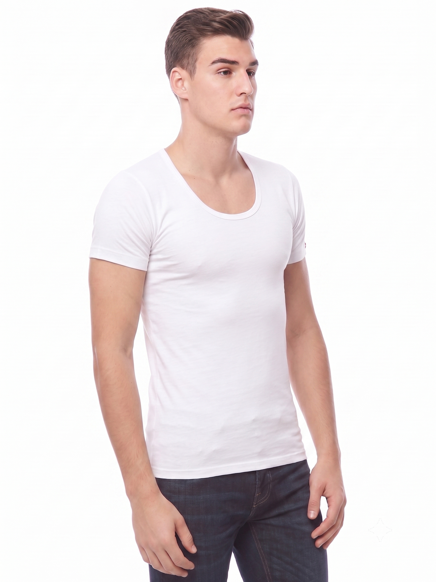 COTTONIL Men's Cotton Stretch U-Neck Short-Sleeve Undershirt - Black