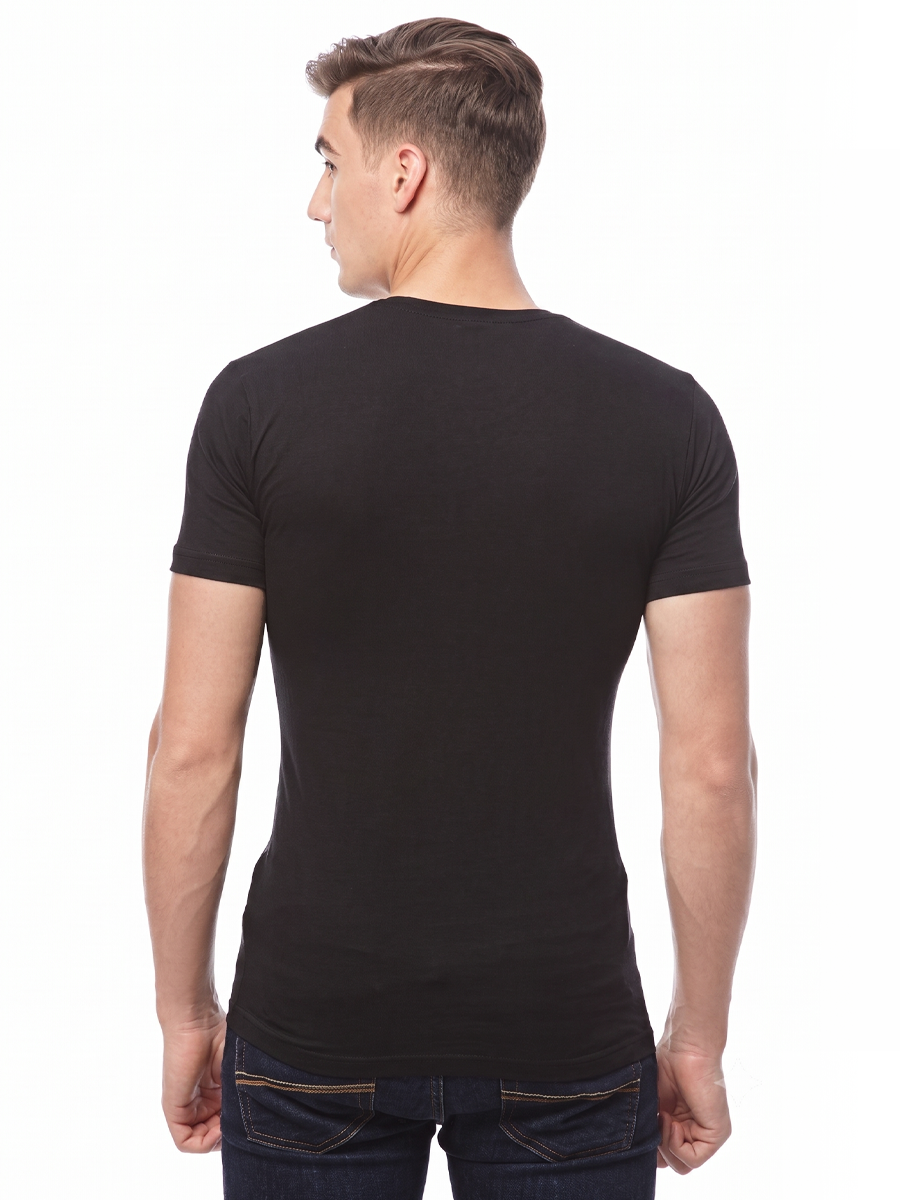 COTTONIL Men's Cotton Stretch U-Neck Short-Sleeve Undershirt - Black
