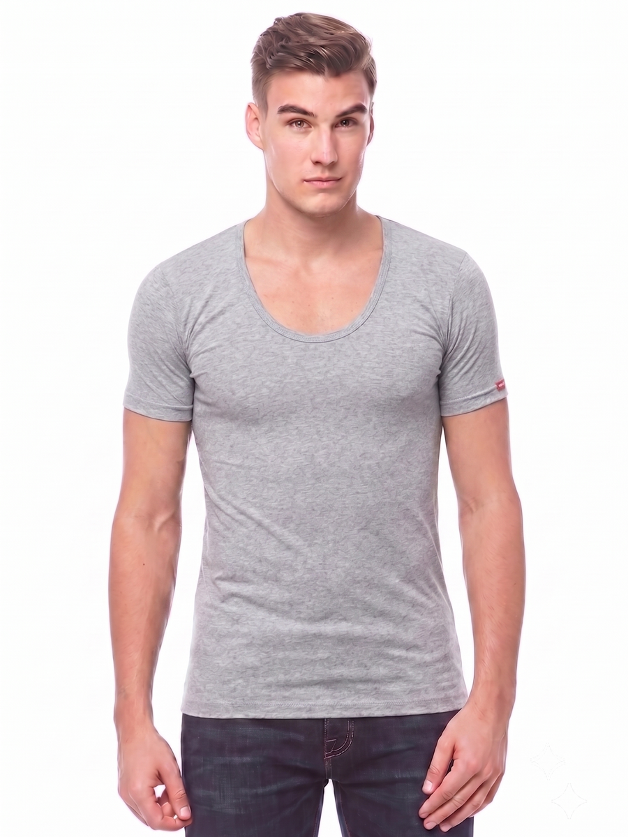 COTTONIL Men's Cotton Stretch U-Neck Short-Sleeve Undershirt - Black