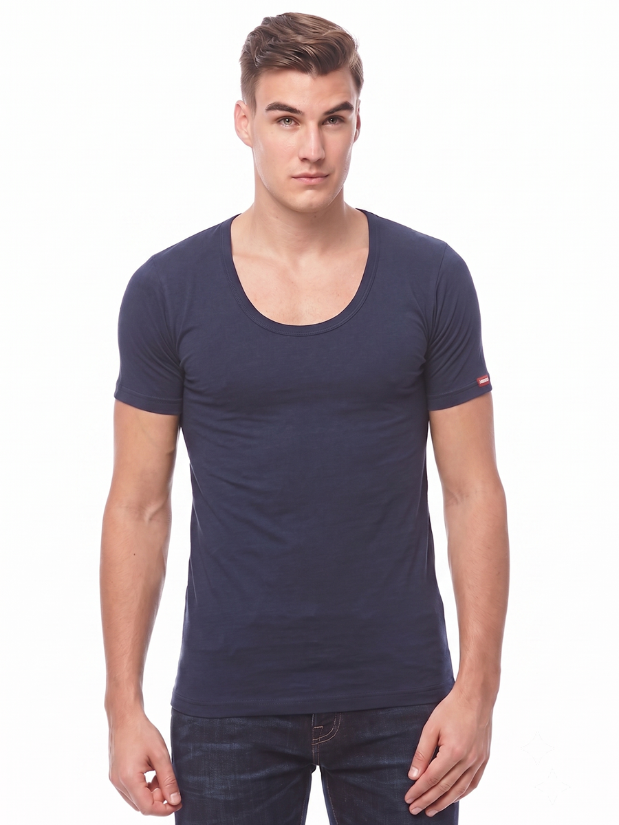 COTTONIL Men's Cotton Stretch U-Neck Short-Sleeve Undershirt - Black