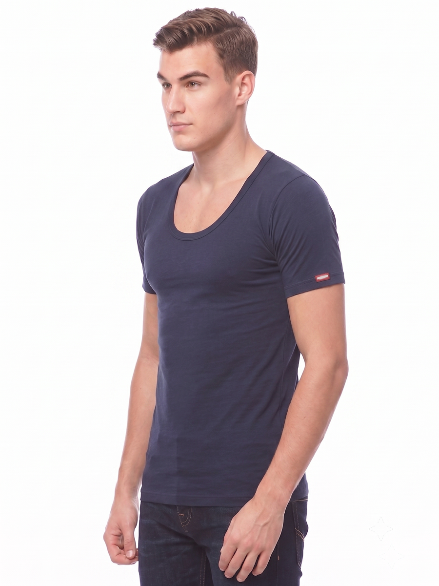 COTTONIL Men's Cotton Stretch U-Neck Short-Sleeve Undershirt - Black