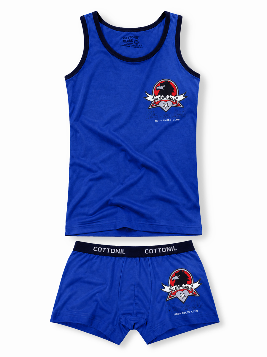 COTTONIL Babies Cotton Turbo Top & Boxer Briefs Set - Blue