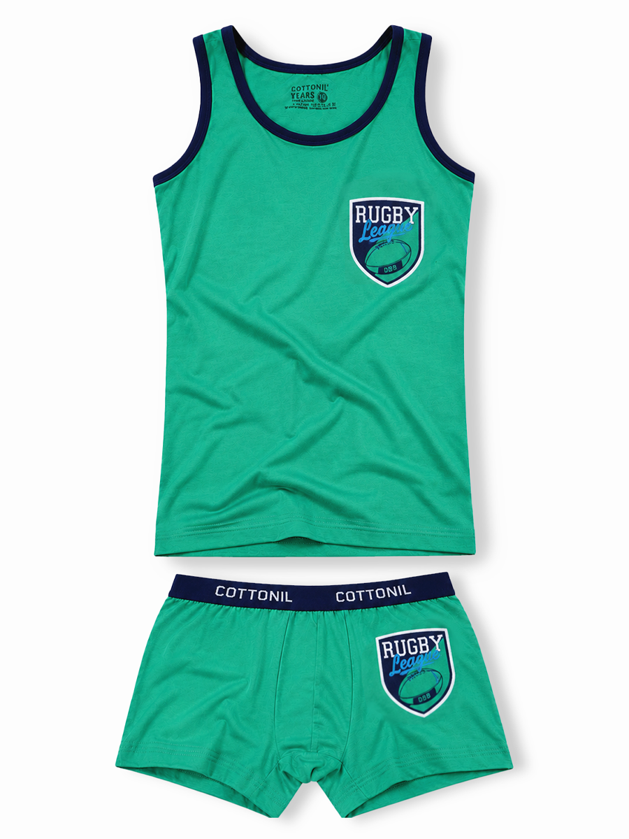 COTTONIL Babies Cotton Turbo Top & Boxer Briefs Set - Green