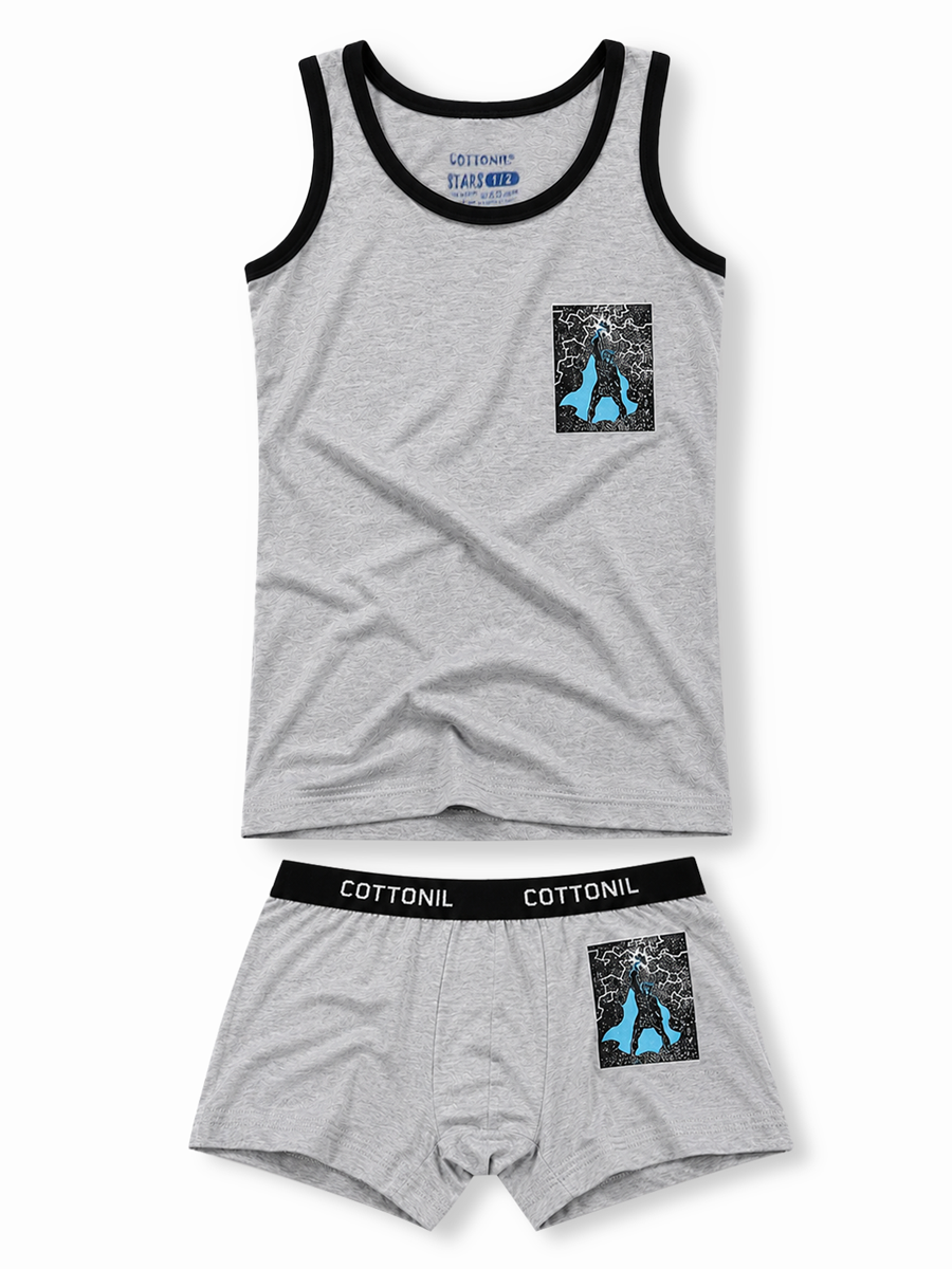 COTTONIL Babies Cotton Turbo Top & Boxer Briefs Set - Grey