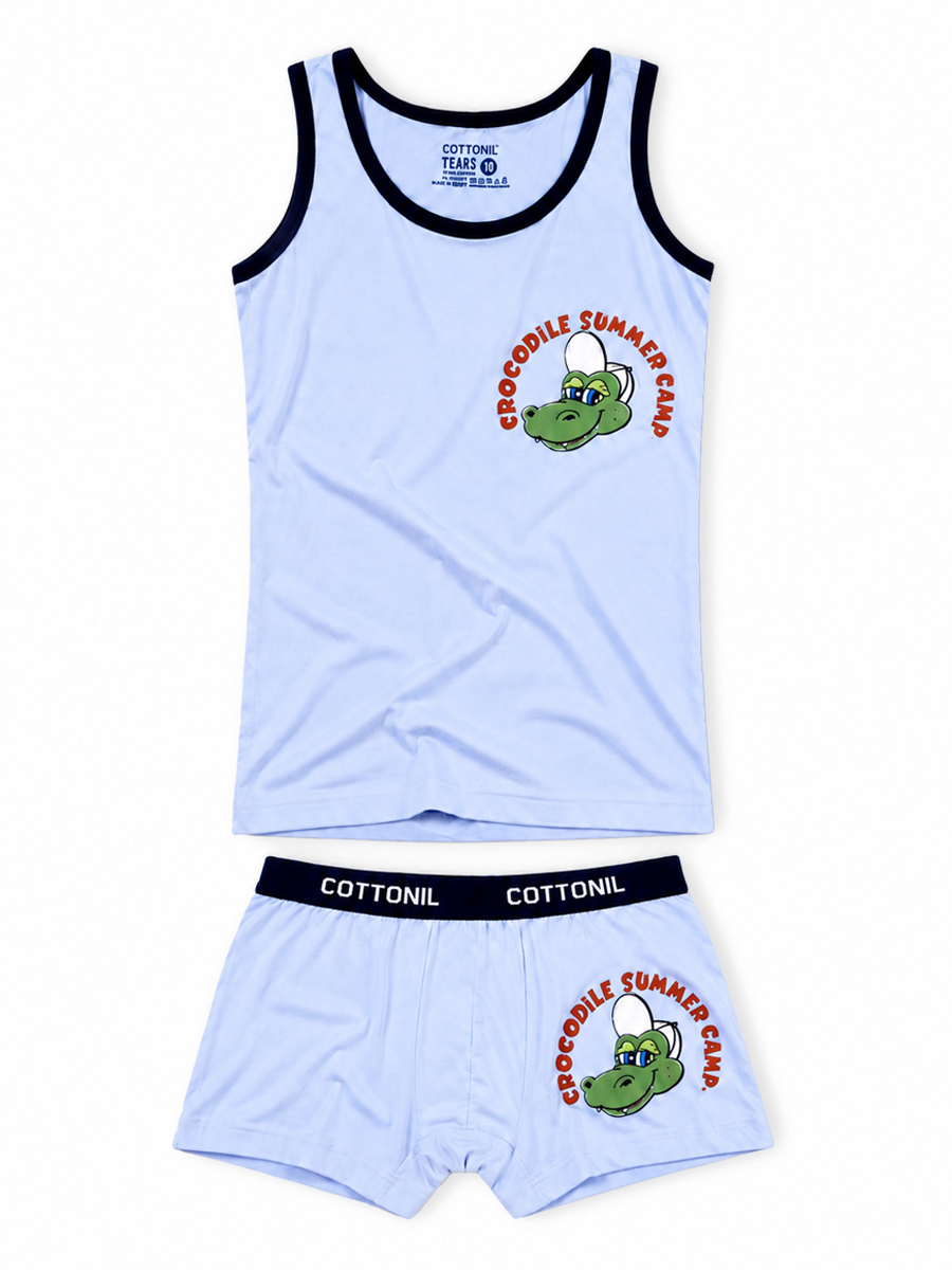 COTTONIL Babies Cotton Turbo Top & Boxer Briefs Set - L.Blue