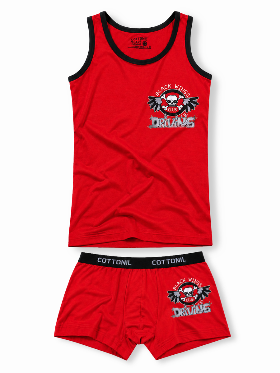 COTTONIL Babies Cotton Turbo Top & Boxer Briefs Set - Red
