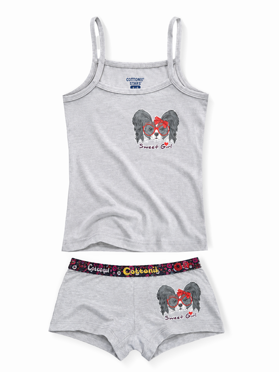 COTTONIL Babies Cotton Heart Top & Boyshort Set - Grey Melange