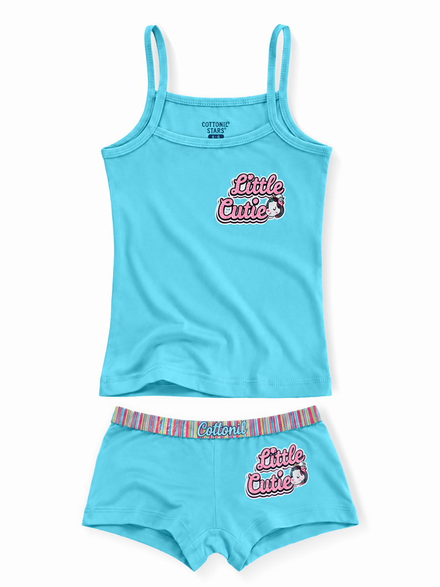 COTTONIL Babies Cotton Heart Top & Boyshort Set - Turquoise