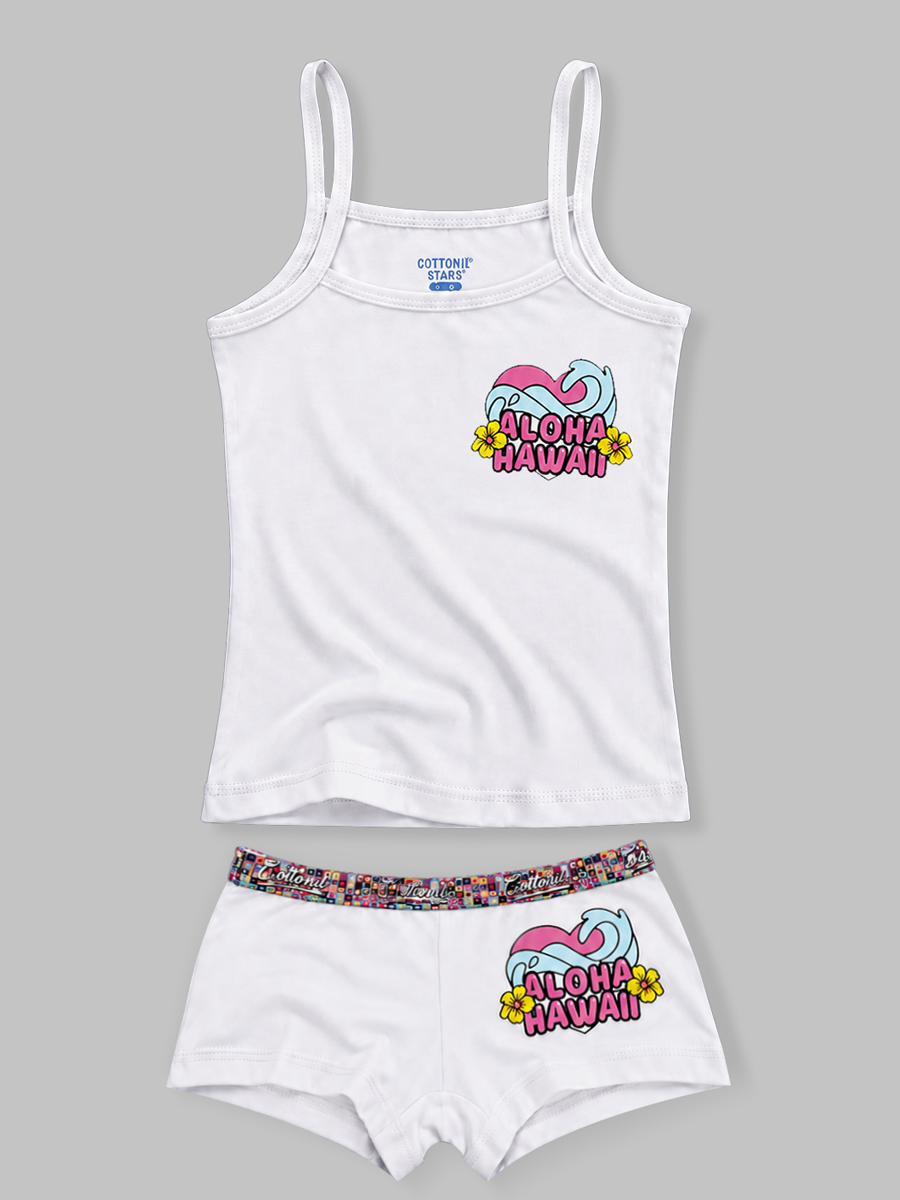 COTTONIL Babies Cotton Heart Top & Boyshort Set - White