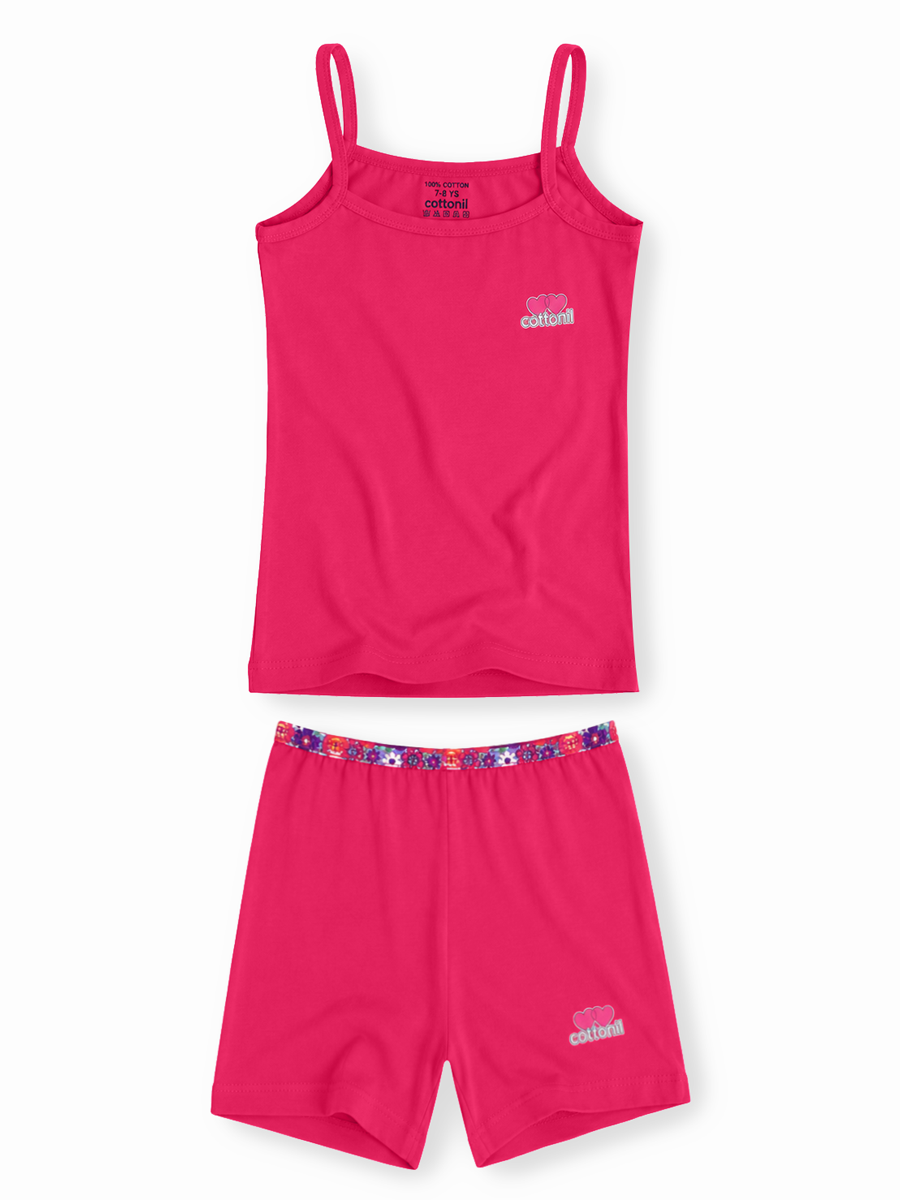 COTTONIL Babies Cotton Heart Top & Shorts Set - Fuchsia