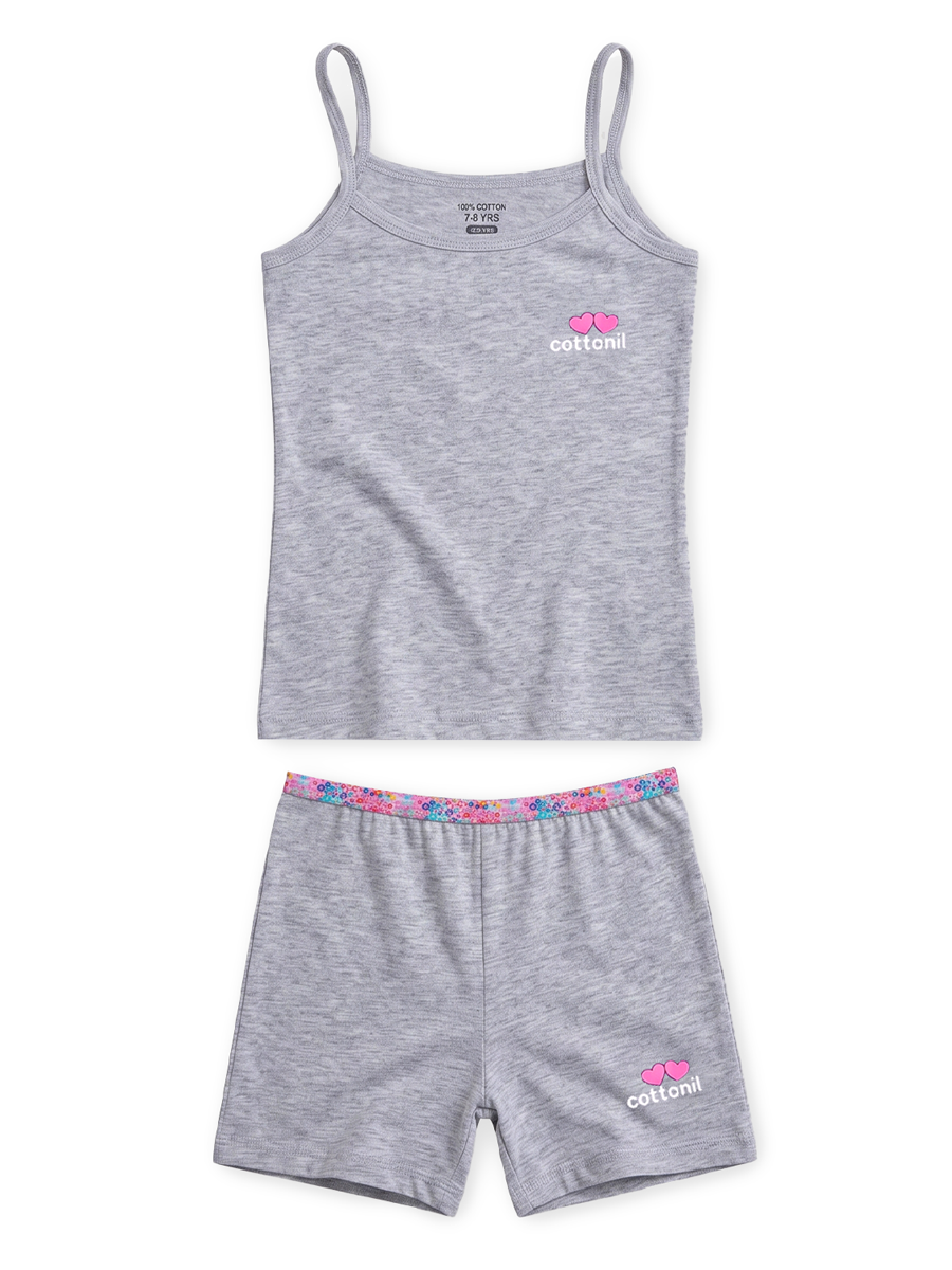 COTTONIL Babies Cotton Heart Top & Shorts Set - Grey Melange