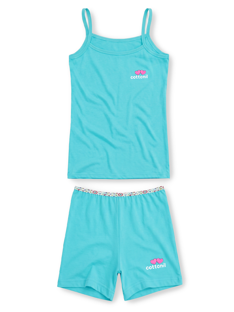 COTTONIL Babies Cotton Heart Top & Shorts Set - Turquoise