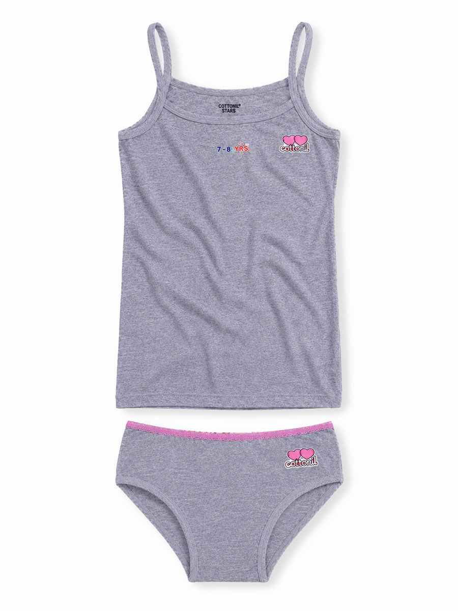 COTTONIL Babies Cotton Heart Top & Culottes Set - Grey Melange