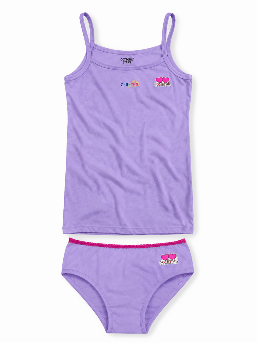 COTTONIL Babies Cotton Heart Top & Culottes Set - Purple