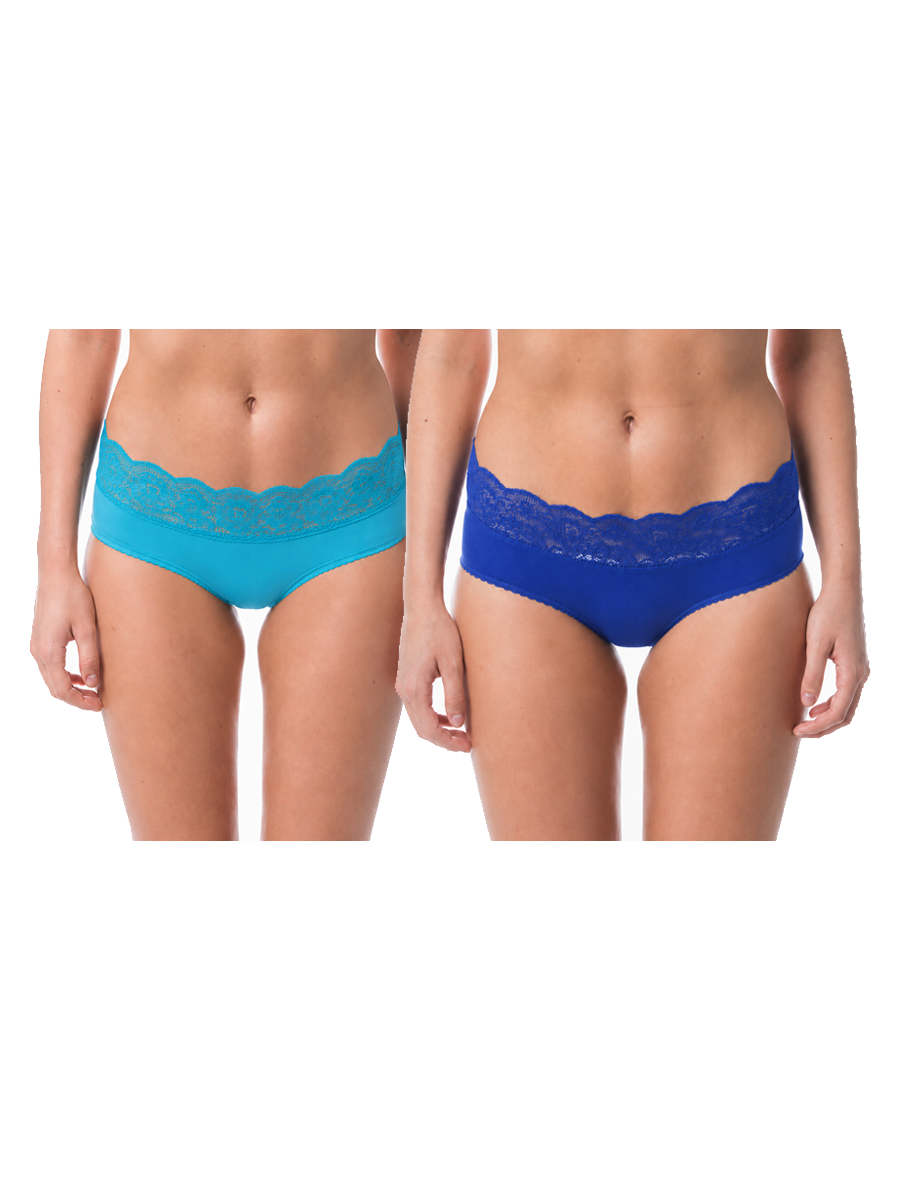 COTTONIL Women's Cotton Candy Lace Midi Briefs - Pack of 2 - Blue/Turquoise