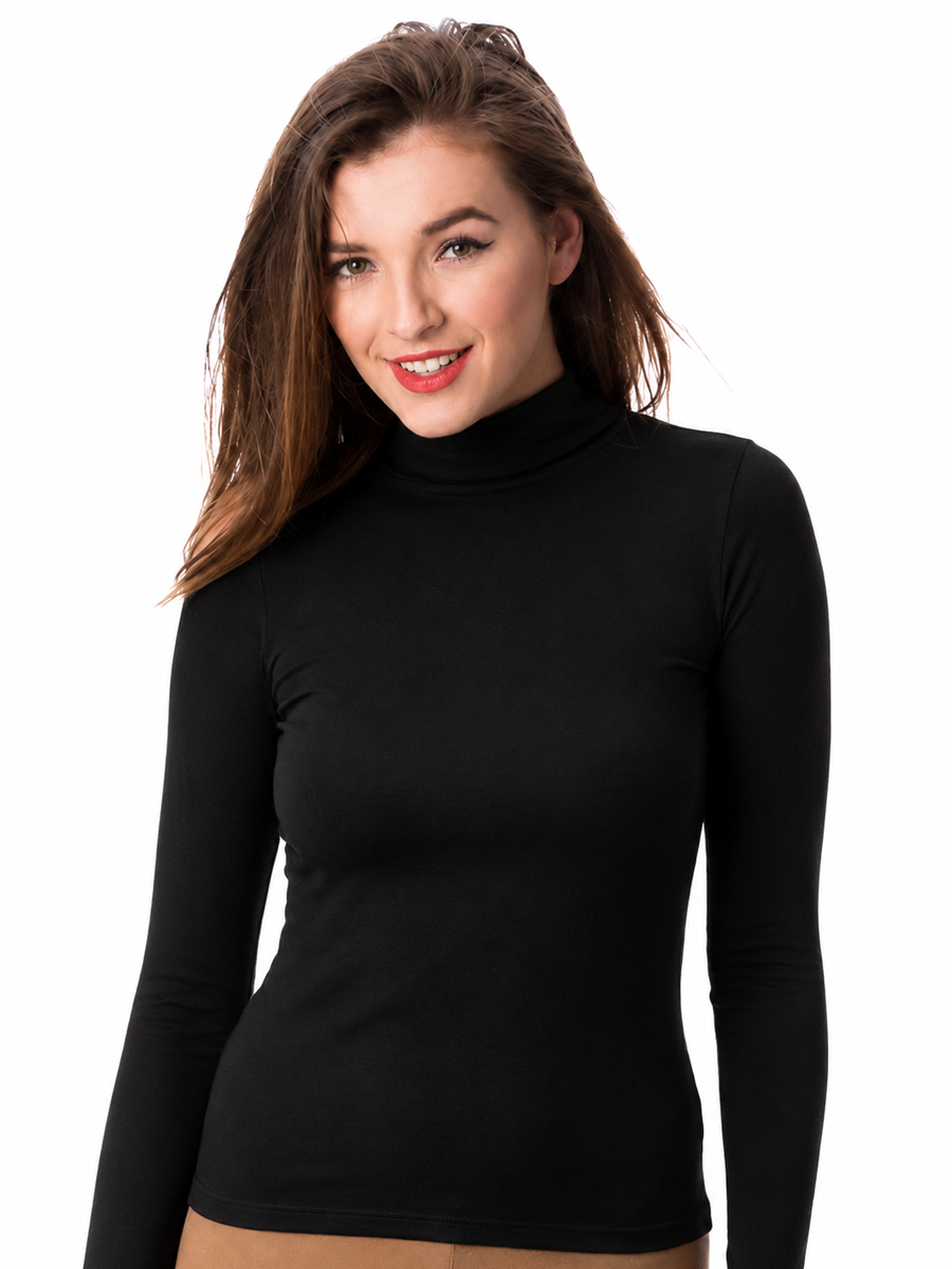 COTTONIL Women's Cotton High-Neck Long-Sleeve Undershirt - Black