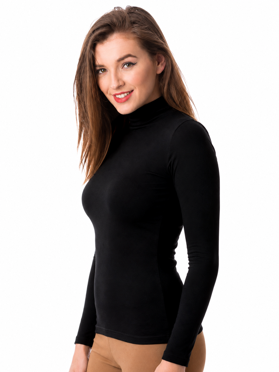 COTTONIL Women's Cotton High-Neck Long-Sleeve Undershirt - Black