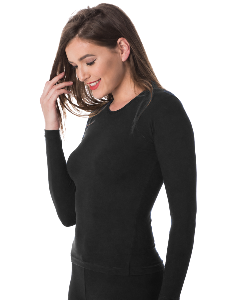 COTTONIL Women's Cotton Crew Neck Long-Sleeve Undershirt - Black