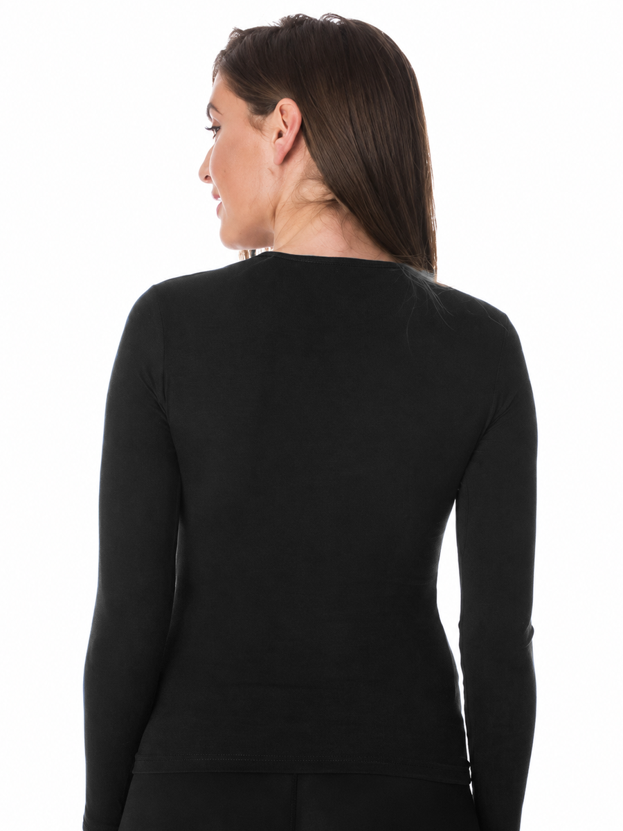 COTTONIL Women's Cotton Crew Neck Long-Sleeve Undershirt - Black