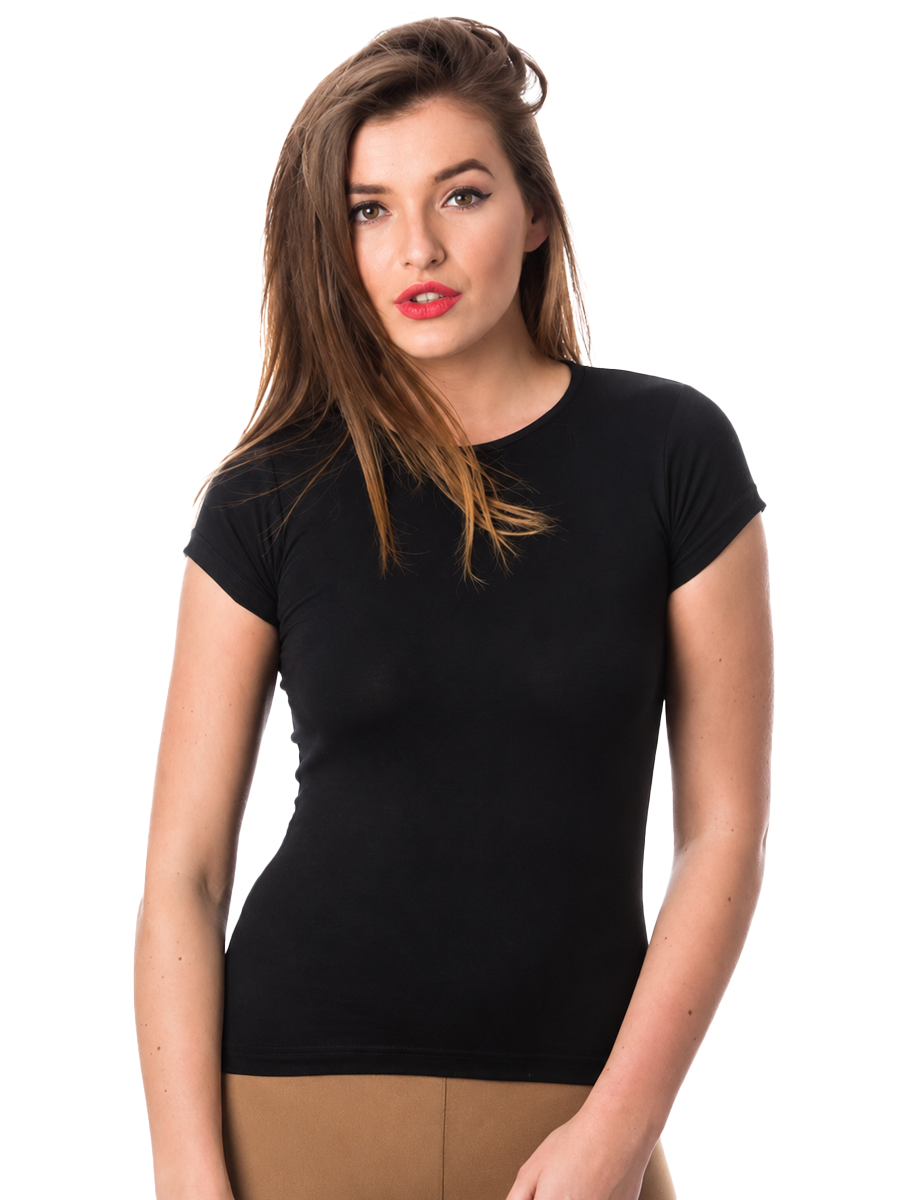 COTTONIL Women's Cotton Crew Neck Short-Sleeve Undershirt - Black