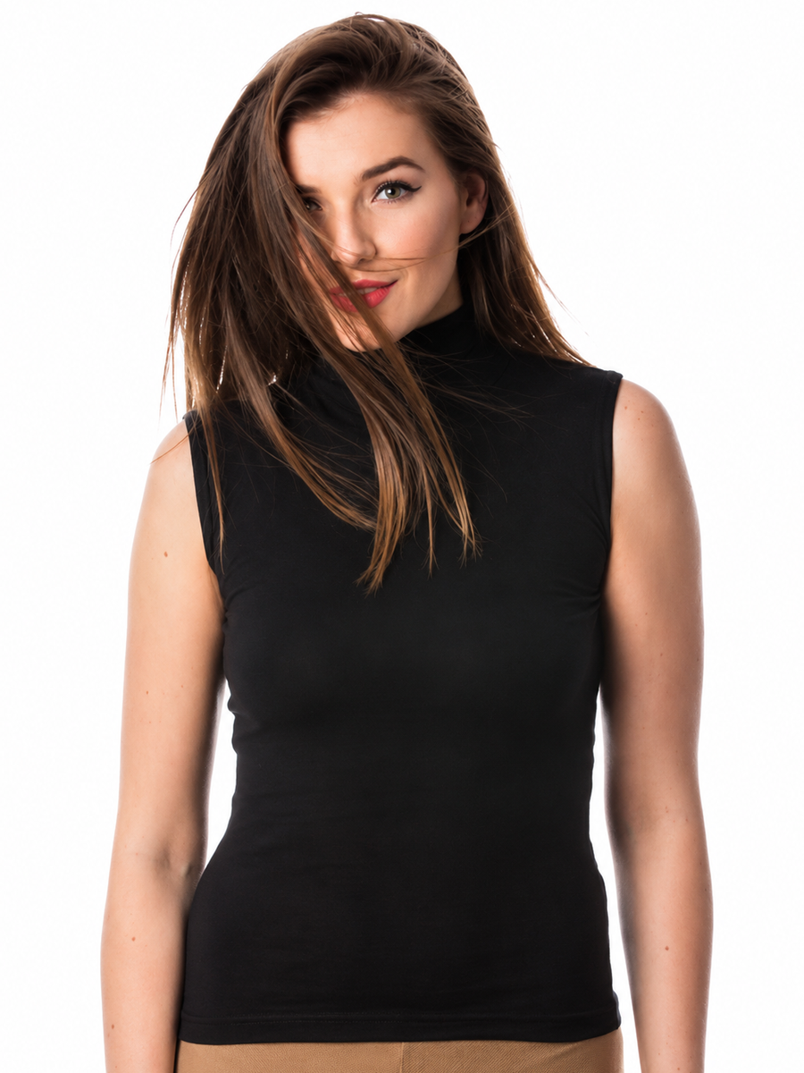 COTTONIL Women's Cotton High-Neck Cut Top Undershirt - Black