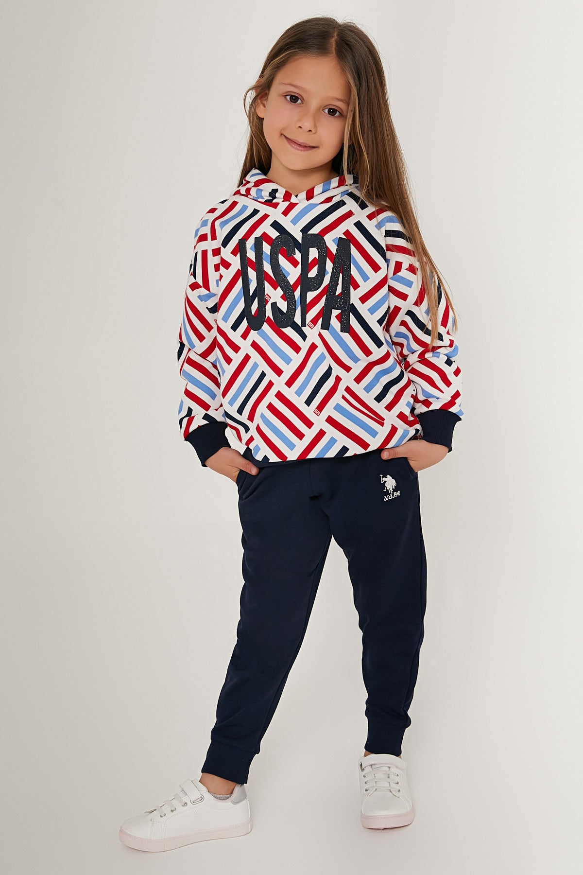 U.S. Polo Kids Girls Pajamas Two Pieces Set Three Thread Raised
