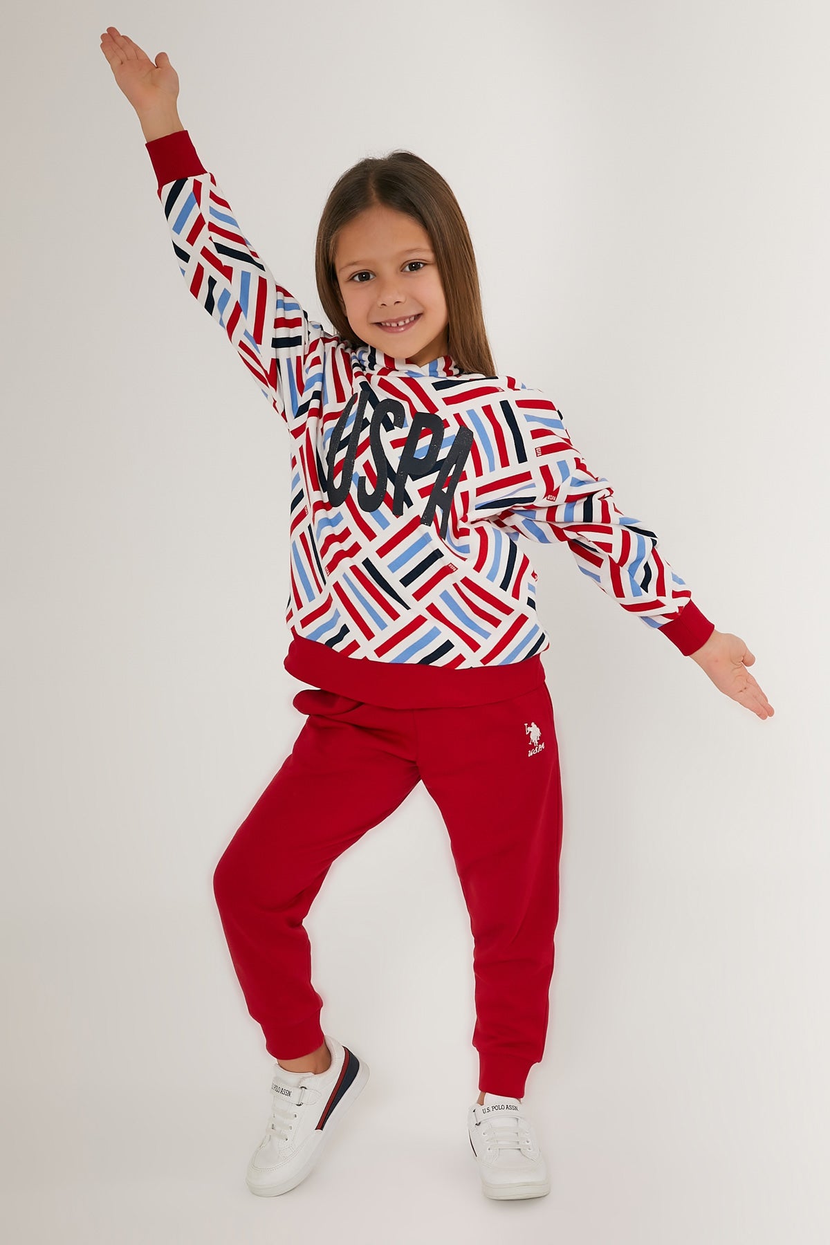 U.S. Polo Kids Girls Pajamas Two Pieces Set Three Thread Raised